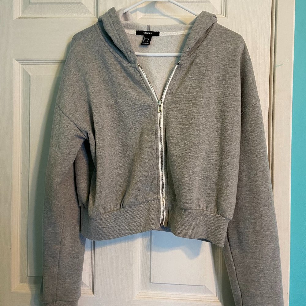Grey Crop Zip-Up Hoodie- Brandy Melville Dupe